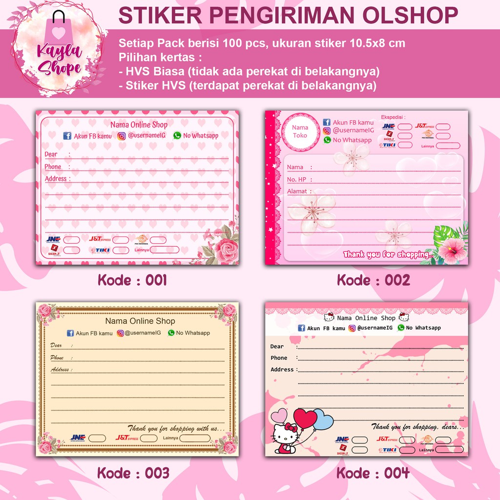 

100 Pcs Stiker Pengiriman Online Shop Custom - Kode 001-004