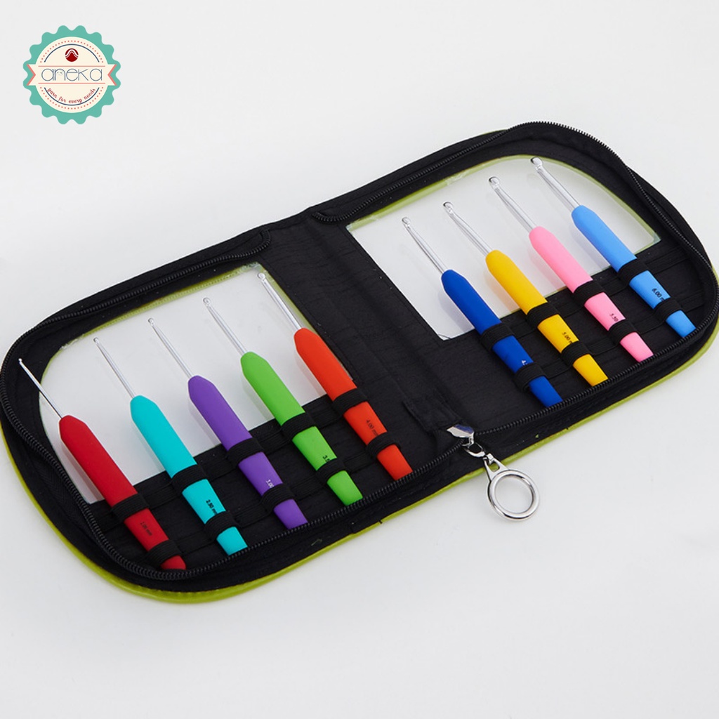 KnitPro - Hakpen (Alat / Jarum Rajut) Alumunium Waves Set Of Colorful Crochet Hooks ( Pack Of 9 Hooks )