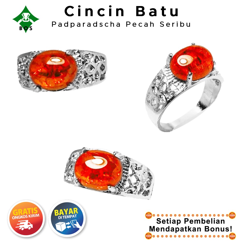 [Bayar Di Tempat] BOS Cincin Pria Wanita Batu Akik Padparadscha Pecah Seribu Keren Kecil Mewah