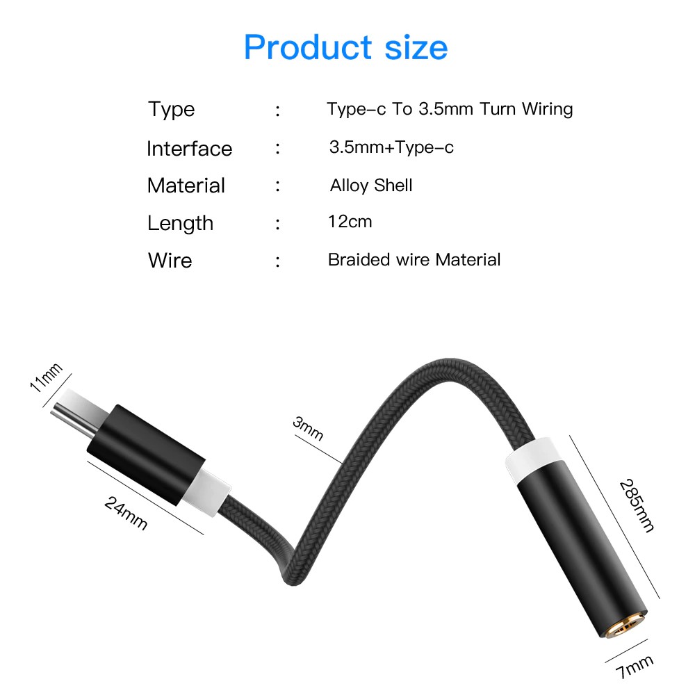 Adapter USB Type C to 3.5mm Jack Earphone Cable Audio