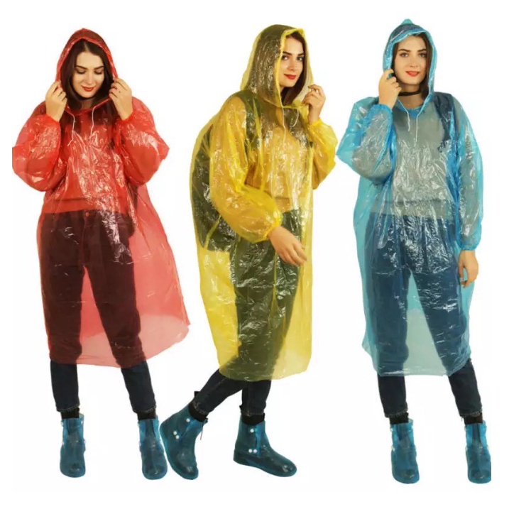 JAS HUJAN PLASTIK TRANSPARAN SEKALI PAKAI / JAS HUJAN PONCHO DISPOSABLE EMERGENCY RAINCOAT