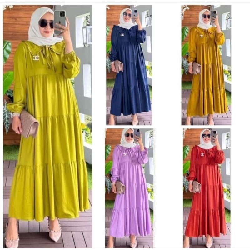 Naumi Midi Dress Rayon super Premium | Gamis Susun Terbaru