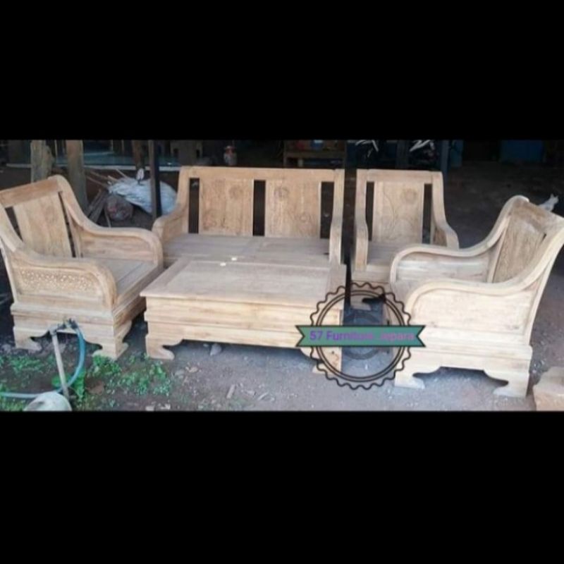 Meja kursi tamu jati Grade A - Kursi simpel ukir jepara mentahan