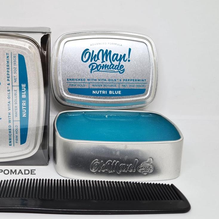 ☄ Oh Man Pomade Nutri Blue 3oz (Ukuran Besar) Strong Hold Waterbased Free sisir ♢