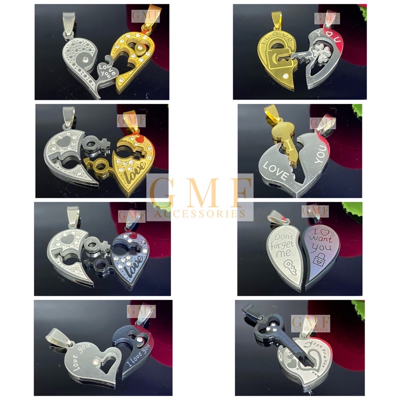 Liontin Couple Titanium Liontin Sepasang Hati Bandul Kalung Liontin Pasangan Pendant Perak Silver Gold Anti Karat Stainless Steel