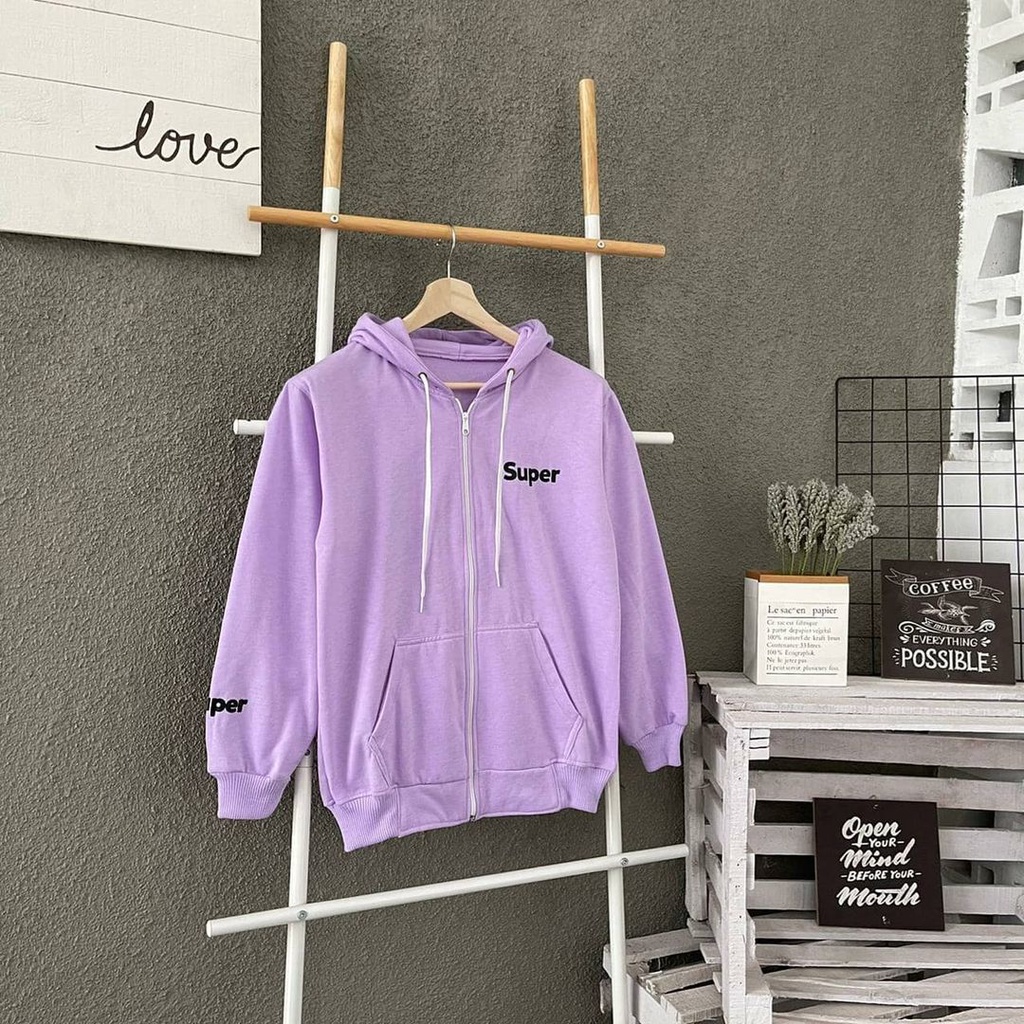 BARU PILIHAN SWEATER HOODIE WANITA LILAC BAHAN FLEECE TEBAL-6