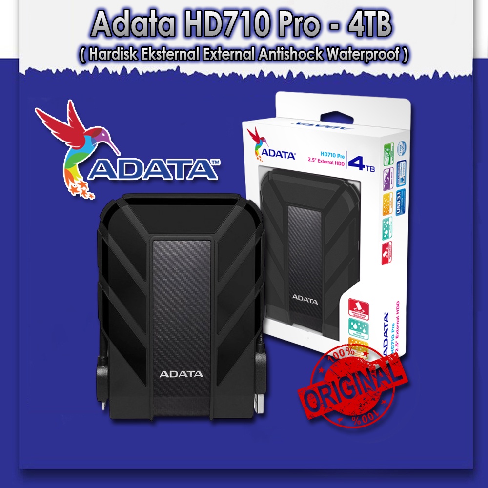 Hardisk Eksternal Hitam ADATA HD710 Pro 4TB USB 3.1 Antishock Waterproof