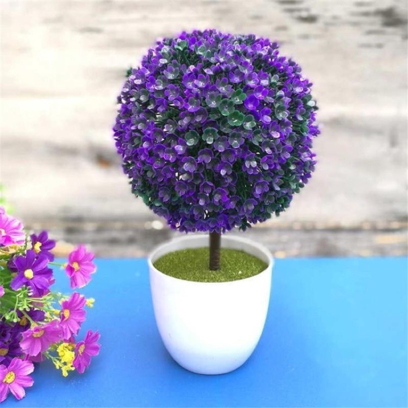 Tanaman bunga artificial bunga bulat pajangan bunga hias plastik artifisial bonsai premium- UNGU