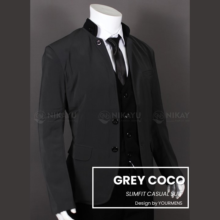 JAS PRIA GREY COCO - JAS PRIA SLIMFIT CASUAL SANTAI KERAH SHANGHAI WARNA ABU