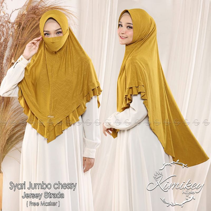 Jilbab Hijab Bergo Khimar Syar,i Jumbo Chessy Free Masker Original Kimikey