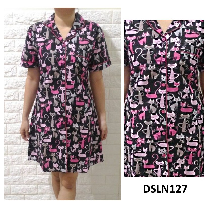 DSLN127 - Daster Katun Jepang Cat Pink Black