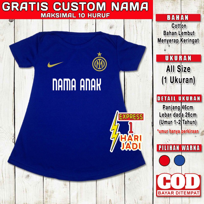 Dress Anak Perempuan Bola INTR GRATIS CUSTOM NAMA Pakaian Bayi Kado Baju Klub Bola Anak Jersey Cewek