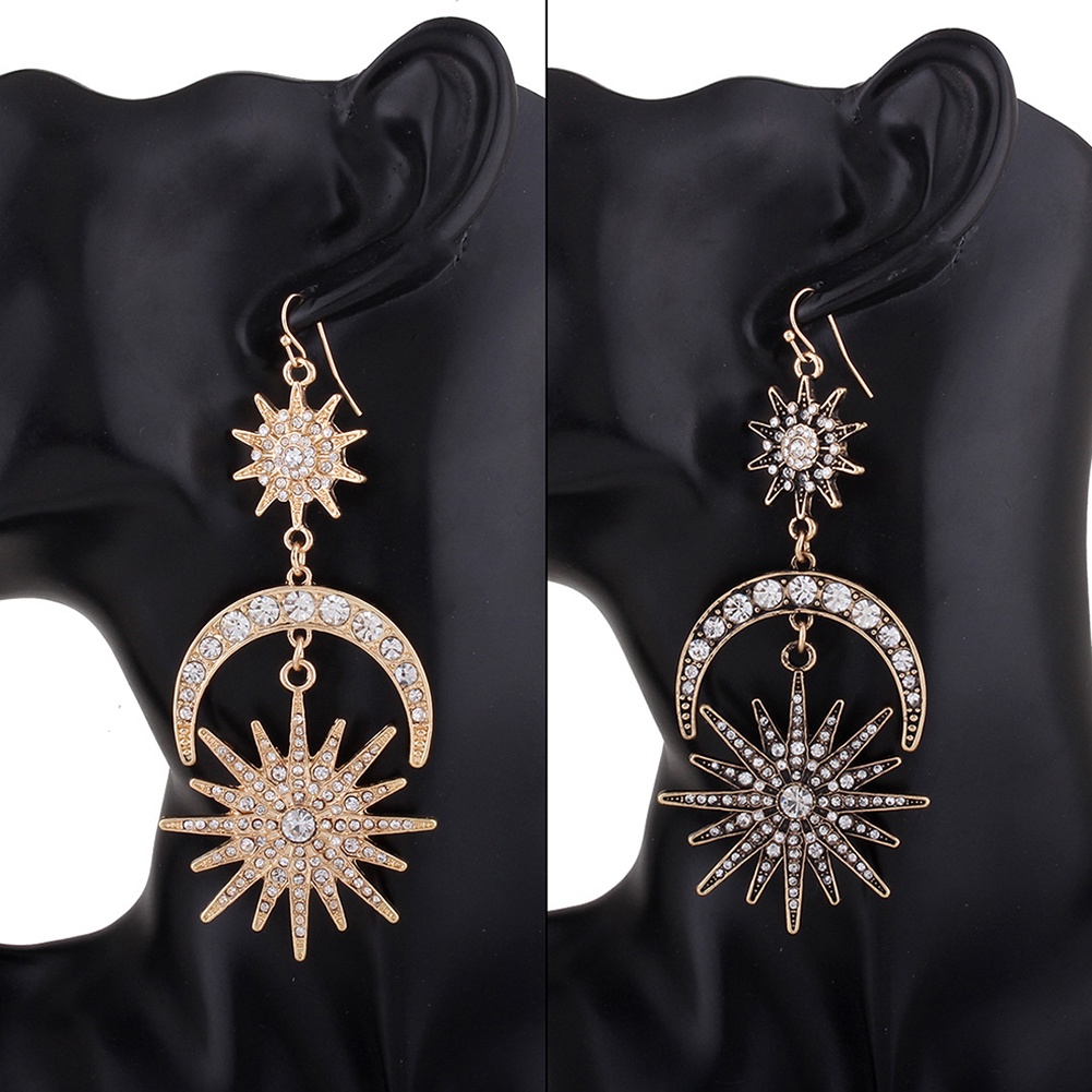 Hu Hu Hu Hu Hu Alat Bantu Pasang Kacamata♡ Anting Kait Gantung Statement Desain Bulanmatahari Hias Berlian Imitasi Gaya Mewahboho Berkilau Untuk Wanita