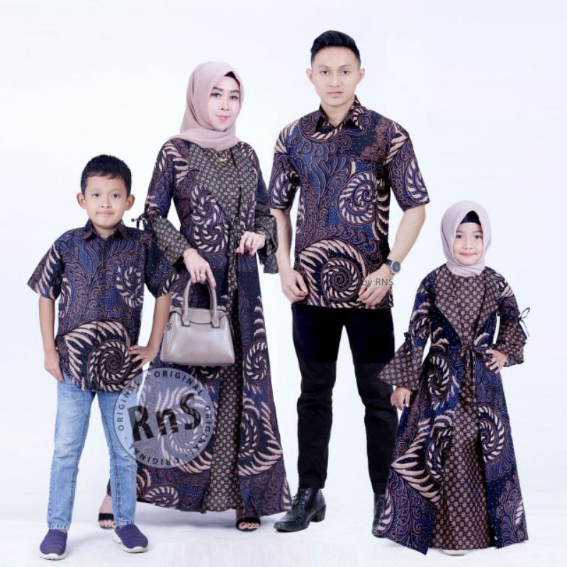 Maura Couple - Sania Ruffle Batik Keluarga Couple Jazy Gamis Syar'i - Gamis Kerah Jazz Motif Puser