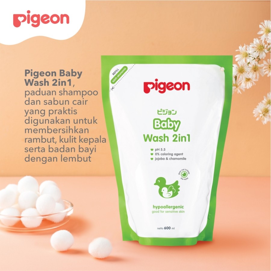 Pigeon Baby Wash 2in1 600ml Sabun Anak Hair &amp; Body Wash Pouch Refill WHS