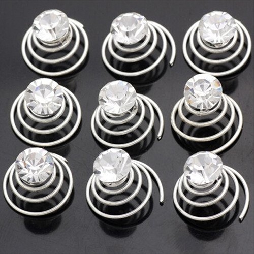 Wedding Bridal Hair Pins Rhinestone Twists Coil Flower Swirl Spiral Hairpin HIASAN RAMBUT SPIRAL12