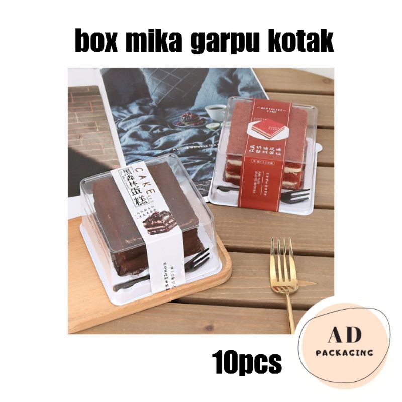 10pcs Tray Mika Kotak Premium + Garpu Dus Box Mika Mini Cake Kue Potong