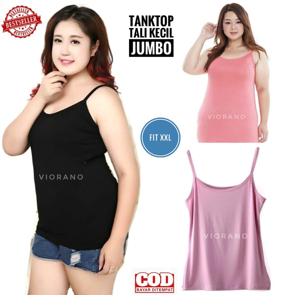 Tanktop Tali Jumbo Wanita Bahan Kaos Adem / Tank Top Big Size Tali Kecil Fit XXL Kaos Dalaman Cewek