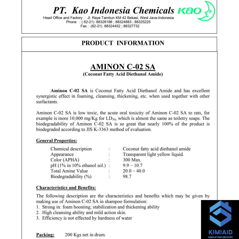 Aminon C-02 SA 1Kg - Foam Booster - Busa Sabun - Sabun Cuci Piring - Sabun Cuci Tangan - Detergen