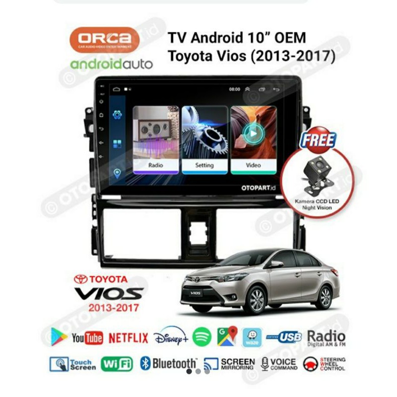 Head unit oem vios - tv android toyota vios 2013-2017 - tv android orca adr1088 10 inch