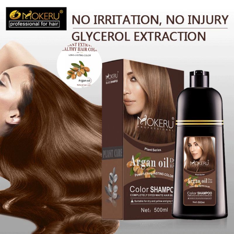 Original Mokeru Shampoo Argan Oil / Shampoo Semir  Pewarna Rambut Herbal 500ml