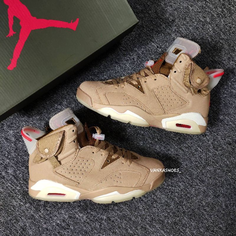 AIR JORDAN 6 RETRO X TRAVIS SCOTT BRITISH KHAKI MOCHA - GLOW IN THE DARK