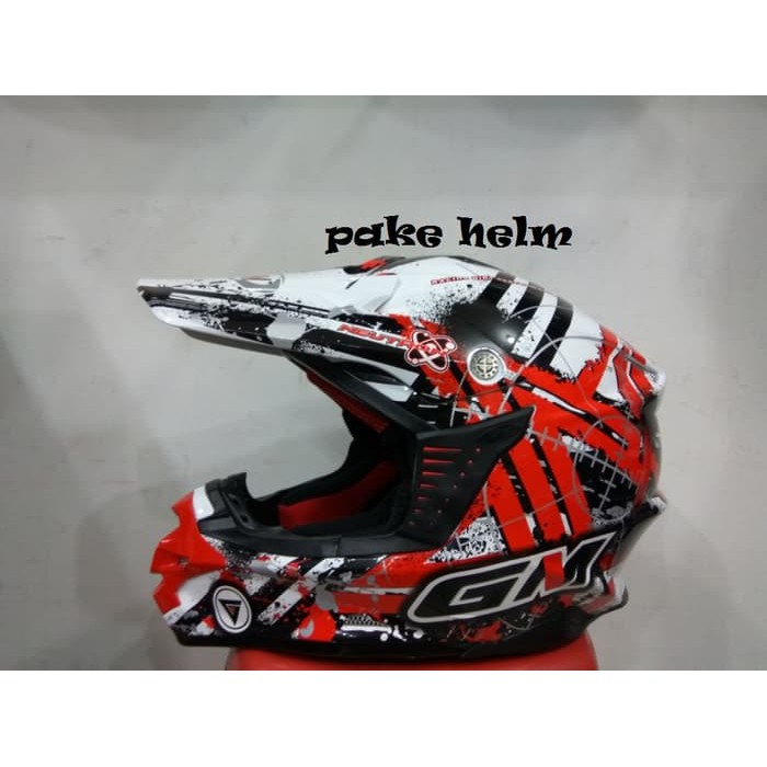 BEST QUALITY HELM GM SUPER CROSS MOTIF NEUTRON WHITE RED FULL FACE CROS