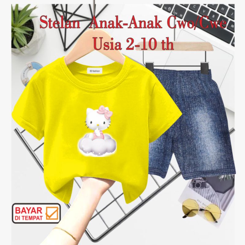 ((IB))SETELAN ANAK PEREMPUAN SEMI JEANS/HELLO DIGITAL SABLON