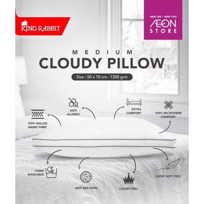 KING RABBIT CLOUDY PILLOW MEDIUM 1PC 50x70 cm / Bantal king rabbit satuan PAKAI TAS BENING