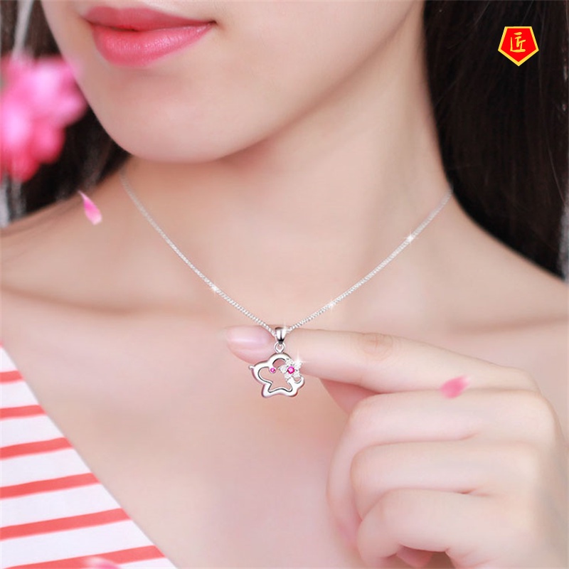 [Ready Stock]Flower Dog Inlaid Diamond Necklace Cute Sweet