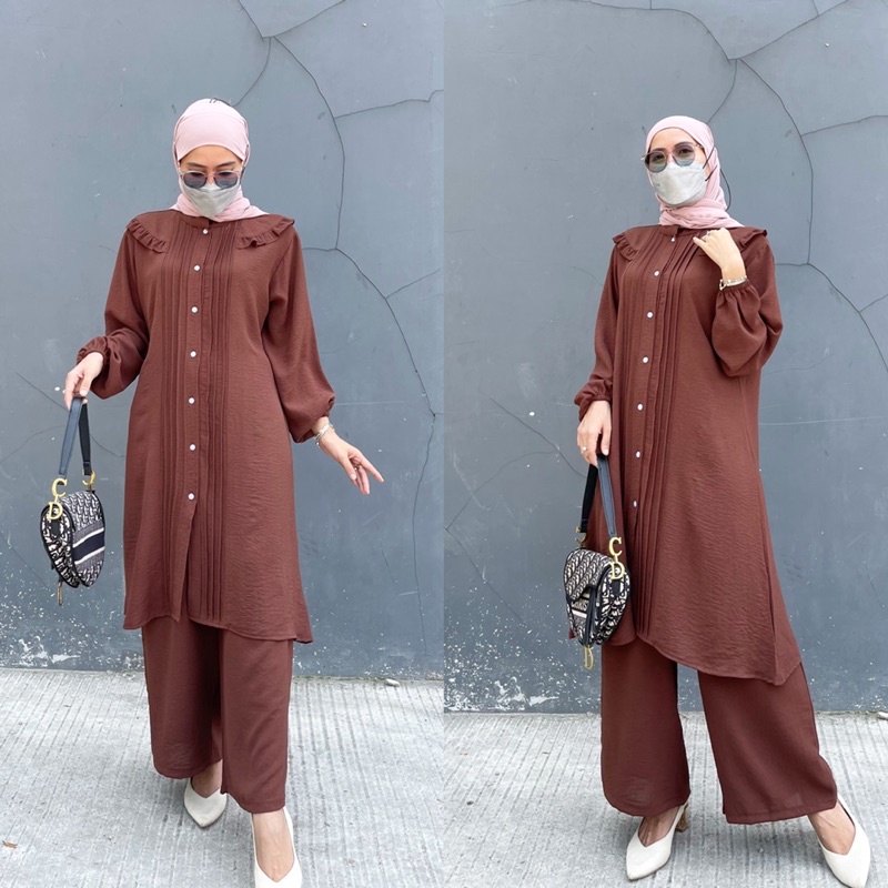 SET MIRANDA CRINKEL AIRFLOW POLOS/SETELAN TUNIK WANITA/ONESET CRINKEL TERBARU/SETELAN LONG TUNIK TERBARU/SETELAN WANITA TERBARU