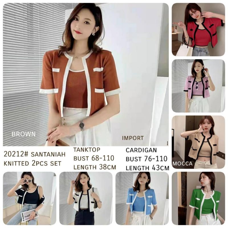 MDLV ~ 20212 Pdk Santaniah knitted 1 Set 2pcs Tantop Cardigan Rajut Korea Look Premium Fashion Import