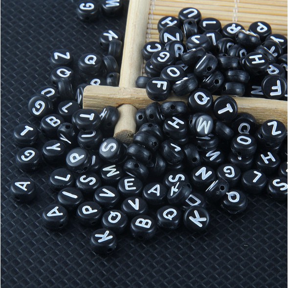 150 Pcs Manik-Manik Huruf Alfabet Campuran Bahan Akrilik Warna Hitam Ukuran 7X4mm Untuk Membuat Perhiasan