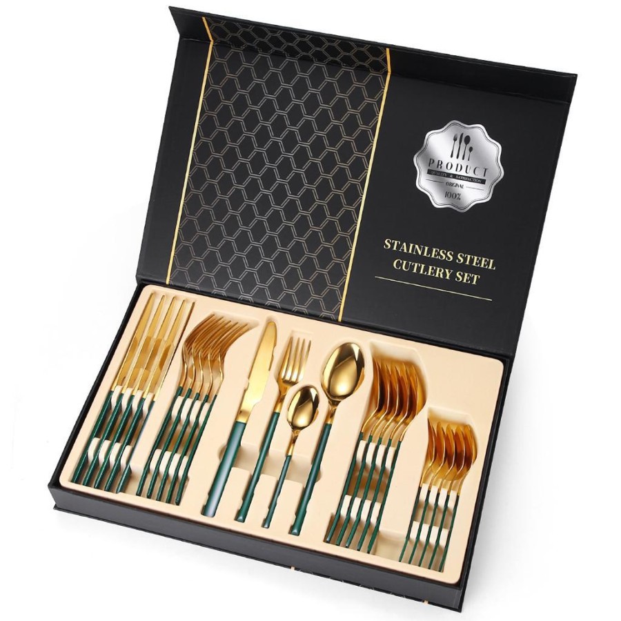 stainless steel cutlery set box gold premium sendok garpu pisau 24 pcs