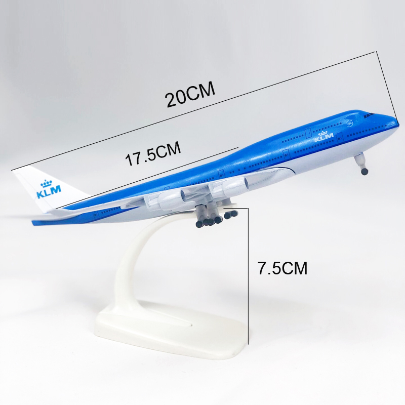 Simulasi Pesawat Terbang Dutch Airlines KLM Boeing B747 Bahan Logam Alloy Ukuran 20CM B747