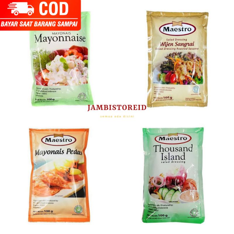 

(JAMBISTOREID) JAMBI LANGSUNG KIRIM Saus Maestro All Varian 100gram Mayonnaise Pedas Wijen Sangrai Thousand Island Saos Sachet Saset Termurah Rasa Mayo Beneran Tidak Abal Abal Jambi Mayonaise Grill BBQ Panggang Party Jambi