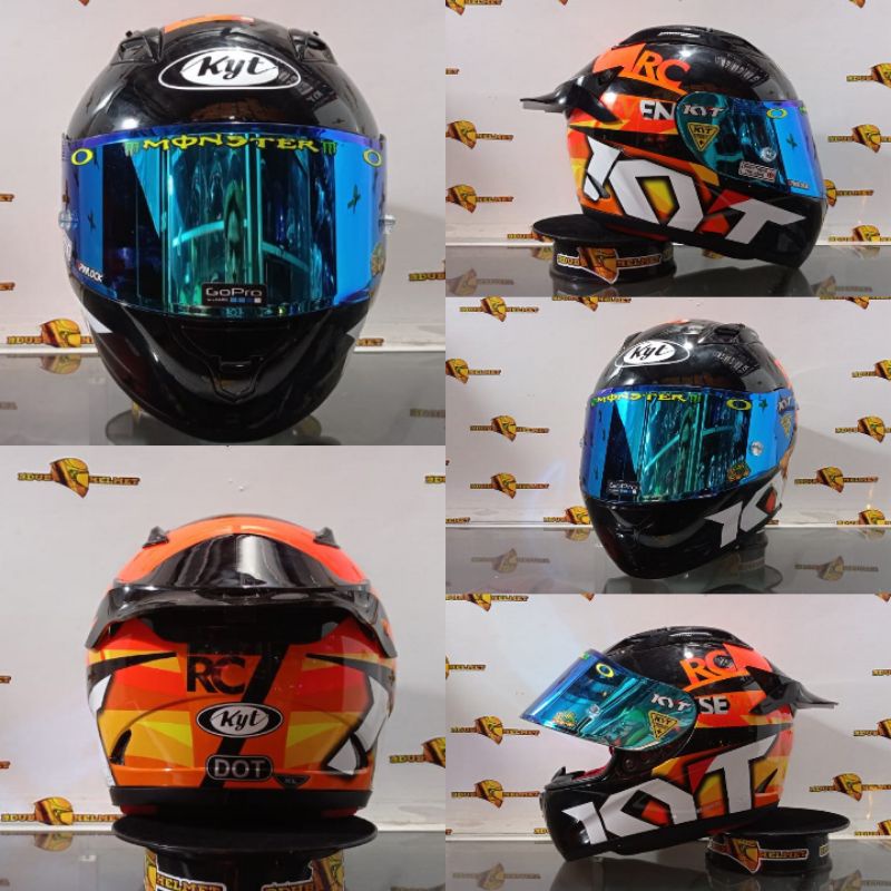 Helm full face KYT RC Seven Paket Ganteng Motif Visor Iridium Silver Stiker Set  Spoiler RC7-PAKET GANTENG NO-15