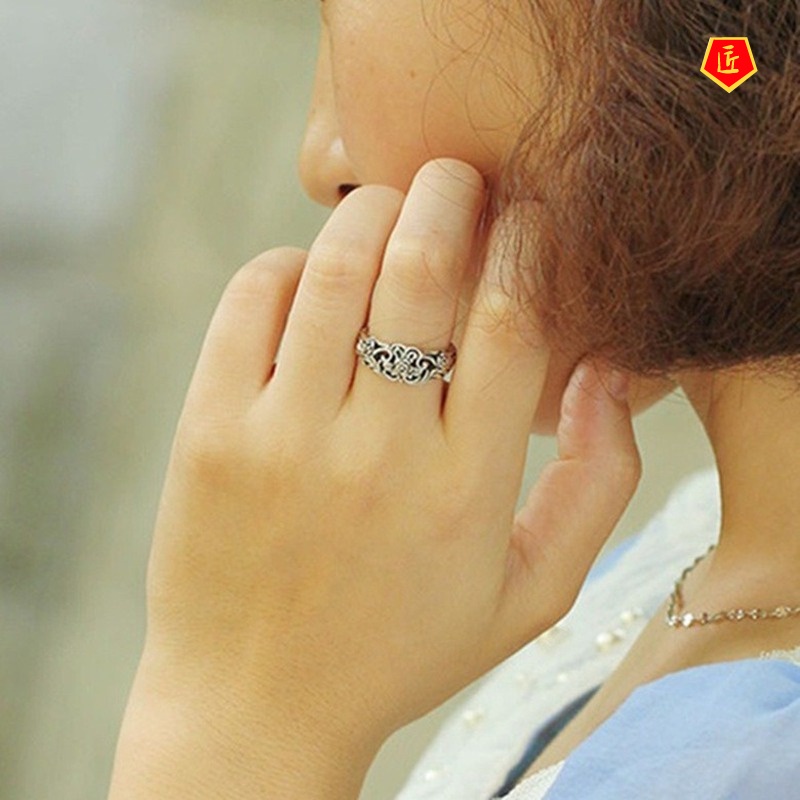 [Ready Stock]Vintage Silver Black Rose Ring