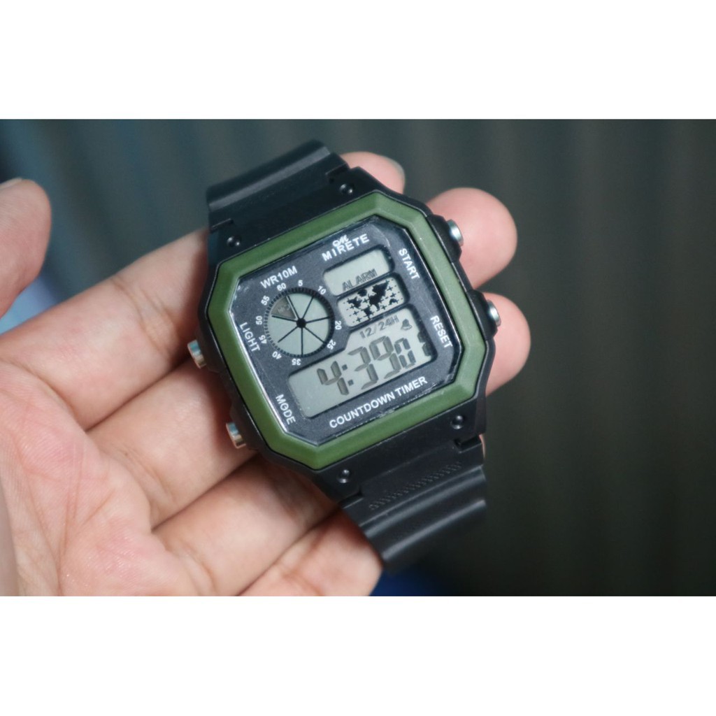 JAM TANGAN DIGITAL MODEL CASIO AE 1200 HITAM HIJAU ARMY