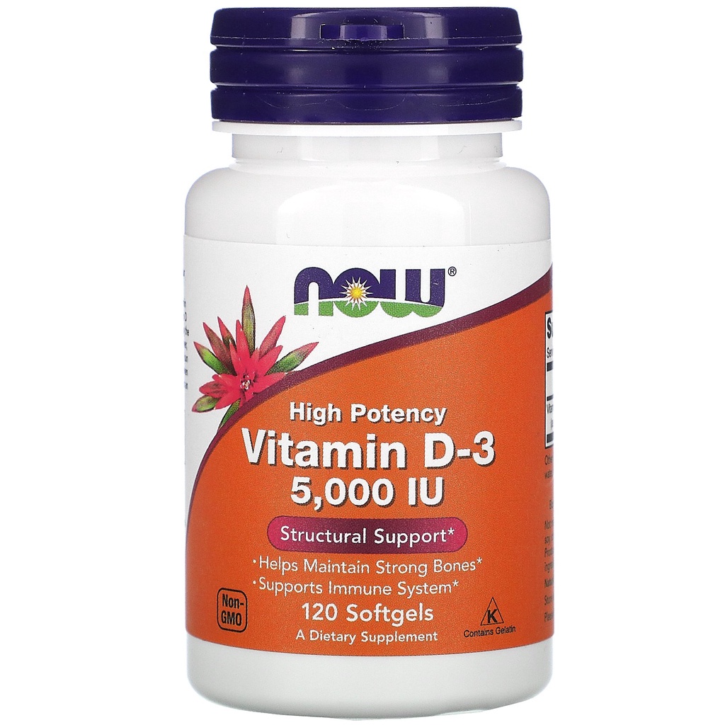 Now Foods Vitamin D3 5000 IU 5000IU Vit D3 120 softgels - ORIGINAL 100% [PO Khusus vitaminsbyluxy]