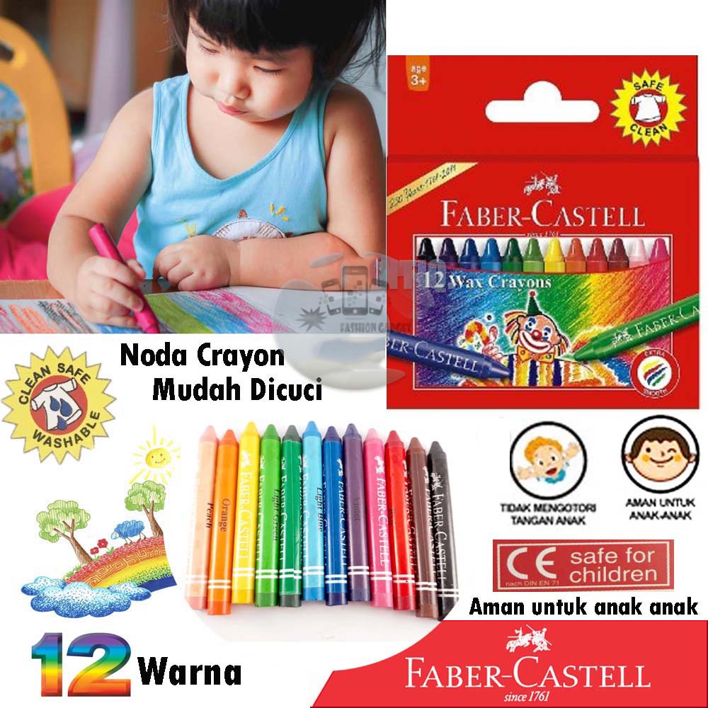 Krayon Wax Faber Castell 12 Warna &amp;  24 Warna / Crayon Cerah / Ergonomis Tidak Beracun / Perlengkapan Sekolah Menggambar / Crayon FaberCastell / Alat Mewarnai