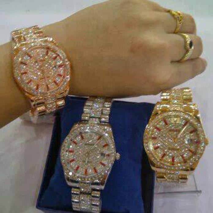Cuci Gudang Jam Tangan Wanita/Cewek Merk Rolex Rantai Full Permata
