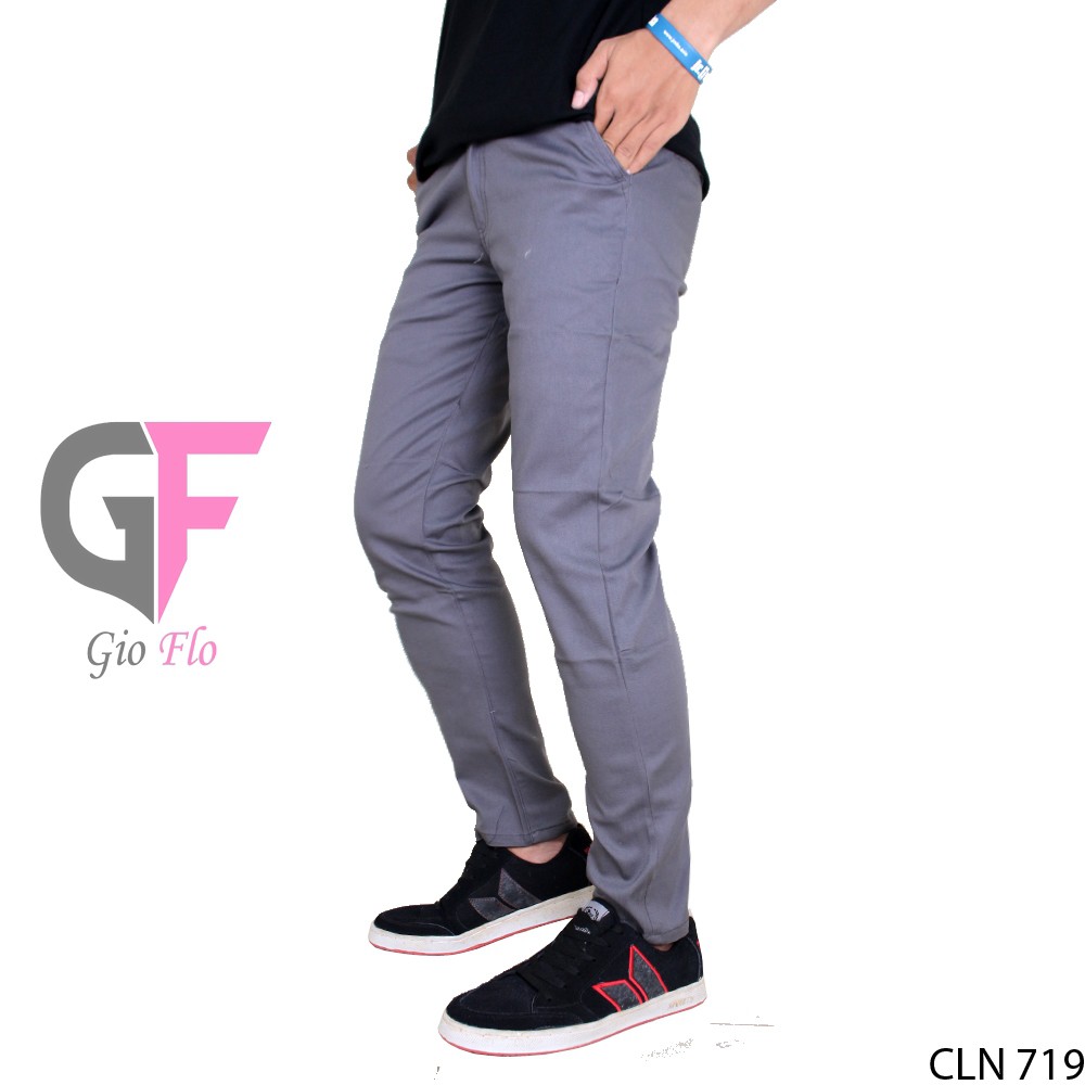 GIOFLO Bawahan Pria Celana Chinos Panjang Keren Casual Abu / CLN 719