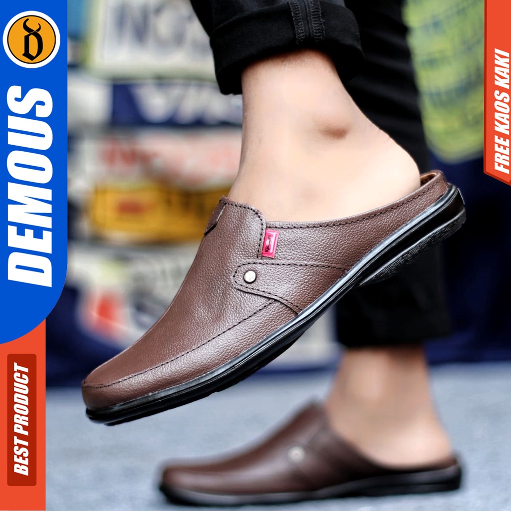 Sepatu Sandal Casual Kulit Asli Bustong Tutong Sendal Slop Original Murah Terbaru Kekinian