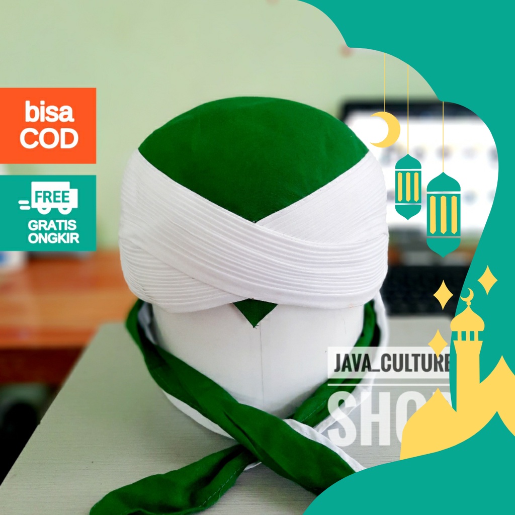 BLANGKON SUNAN LIPAT PUTIH KOMBINASI HIJAU SLIWIR DEWASA - BLANGKON SUNAN PUTIH HIJAU java_culture