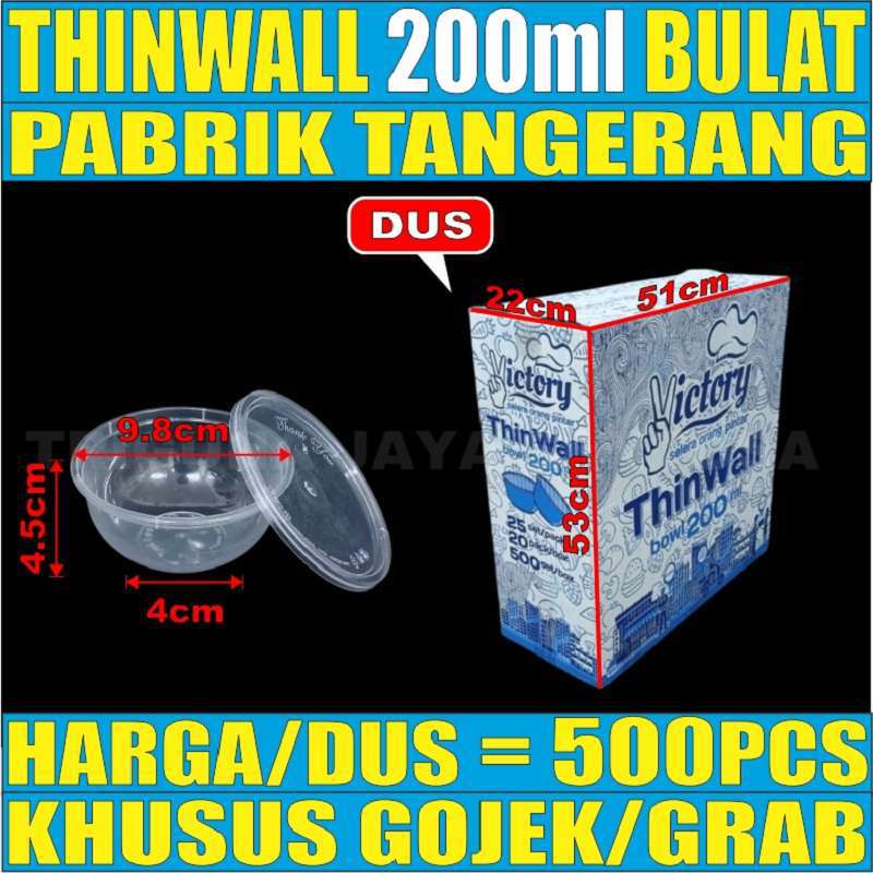 Thinwall Mangkuk 200ml Plastik 500pcs Tempat Makanan ThinWall Cup Puding 200ml Mangkok Murah