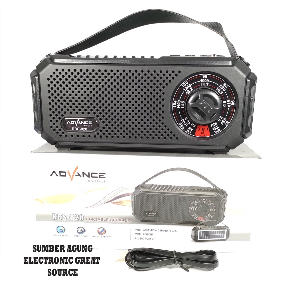 RBS820 Advance Portable Speaker Dengan Papan Solar 3Band Radio USB TF