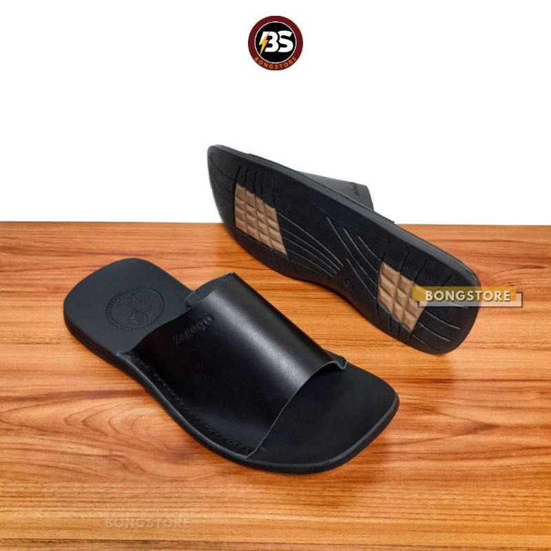 Sandal pria casual slide kulit asli slip on kokop sandal prua kulit asli