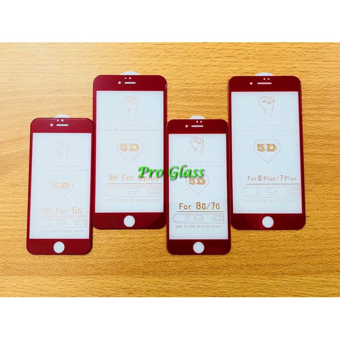 Iphone 6/6+/7/8/7+/8+ 5D FULL Cover Red Premium Tempered Glass