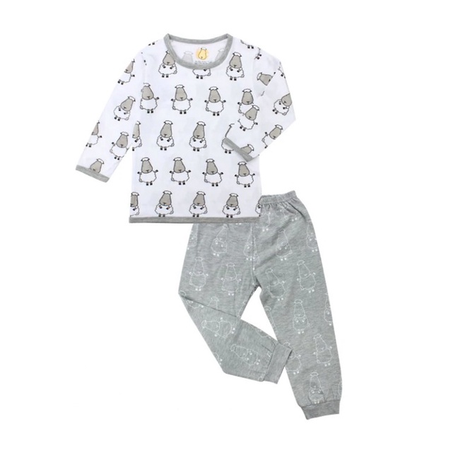 Baa Baa Sheepz - Bamboo Long Pyjamas Big Sheepz WHITE (Piyama Bayi)